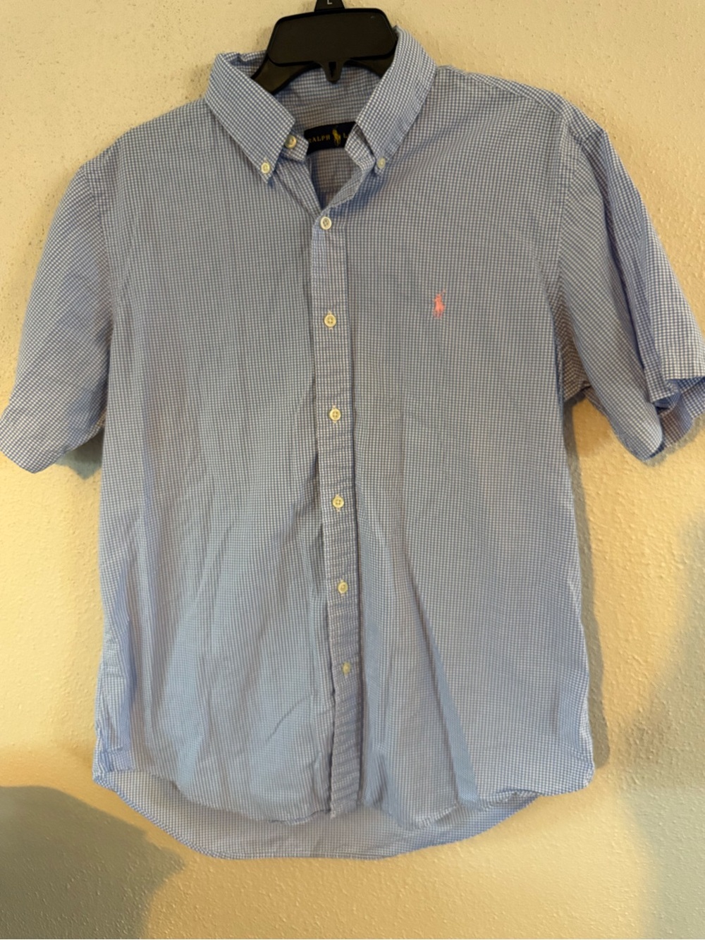 Ralph Lauren Blue Tiny Gingham Short-Sleeve Button-Down Shirt